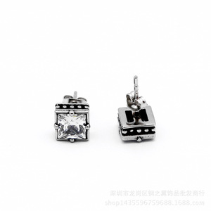 yunnique <b>Stud</b> Earrings Square Black Zircon Claw Setting <b>Titanium</b> Steel Geometric Fashion Jewelry for Men Women - Product Image 4
