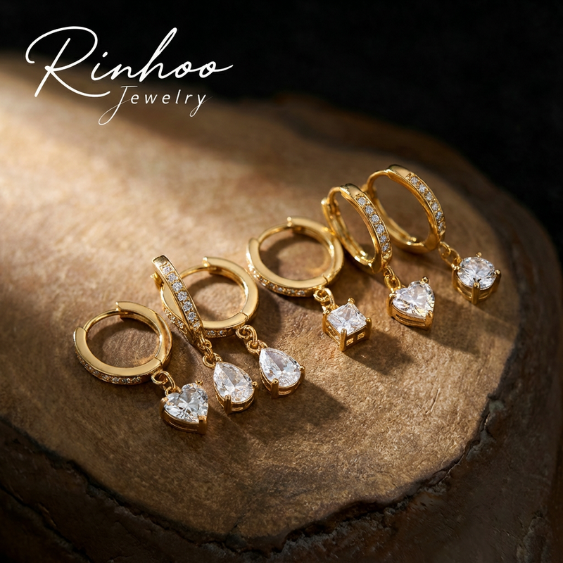 18k Gold Five Flower Earrings 13mm