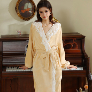 Automne et hiver Sexy dentelle Robe <span class=keywords><strong>polaire</strong></span> pyjamas femmes palais Style Vintage longue longueur épaissie chaleur-garder la maison vêtements - Product Image 4