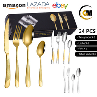 Ensemble de couverts GEMEI Star Diamond Series en acier inoxydable, compatible lave-vaisselle, pour 6 personnes, usage domestique et hôtelier, 24 pièces.