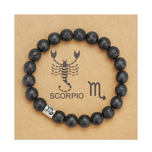 Pulseras Elásticas de Cuentas de Piedra Volcánica Natural de 8mm, Pulseras con Dijes de Signos Zodiacales de Cuentas de Roca Volcánica Negra, Venta al por Mayor - Product Image 6
