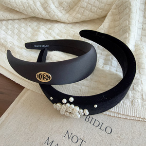 Nueva Diadema Francesa Negra Hecha a Mano con Perlas y Satén, Estilo Europeo-Americano, para el Cuidado Diario de la Cara y Maquillaje, Regalo para Mujer - Product Image 1