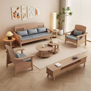 Ash Wood Sofa Set Solid Wood Modern Minimalist Living Room Furniture For <b>Small</b> Apartments - Product Image 2
