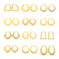 Boucles d'oreilles huggie en bambou en forme de cœur épais, plaquées or 18 carats, en acier inoxydable, imperméables, en gros, bon marché, vintage, pour femmes, accessoires