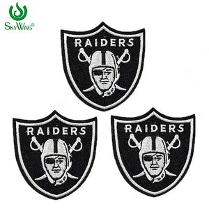 Custom Embroidery Black Raider Shield Embroidered Nfl Team Sports Patch Iron On Patch Decoration For Clothing Garment