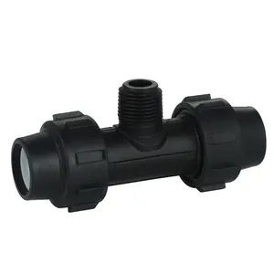 Black PP Compression Fitting Equal Tee Irrigation Fitting For PE PVC PPR Pipes Economical Light Type Pn10 Quick Connector