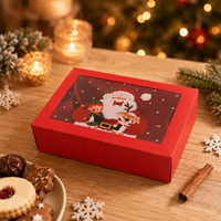 Boîte Cadeau de Noël Écologique Recyclable avec Fenêtre Transparente pour Sandwichs, Gâteaux et Biscuits, en Carton Rouge et Pulpe de Bois, Motif Dessin Animé Plat
