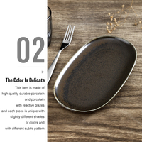 Assiette Ovale en Céramique Vente en Gros Direct Usine, Assiettes de Dîner et Poisson Rectangulaires en Porcelaine Noire Mate pour Restaurant