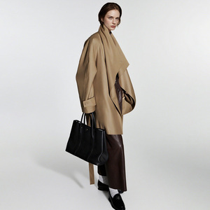 Nouvelle Tendance Printemps Automne Manteau <span class=keywords><strong>Trench</strong></span> <span class=keywords><strong>Femme</strong></span> Coupe Ample Grande Taille à Col Large Mi-long Ceinturé Couleur Unie - Product Image 4