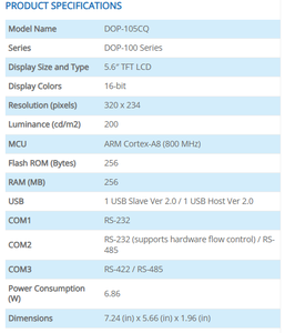 DOP-105CQ HMI แบบพื้นฐาน หน้าจอสัมผัส TFT ขนาด 5.6 นิ้ว การสื่อสารแบบอนุกรม USB สำหรับ PLC ระบบอัตโนมัติทางอุตสาหกรรม - Product Image 2