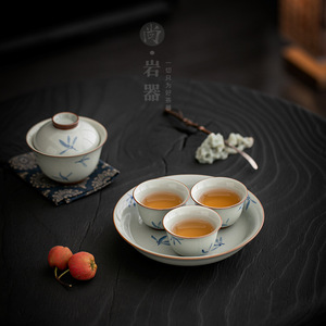 Juego de Gaiwan Three-Talent, Porcelana Azul y Blanca, Tazón con Tapa Pintado a Mano con Orquídeas, Vajilla para Té Kung Fu, para Té de la Tarde - Product Image 3