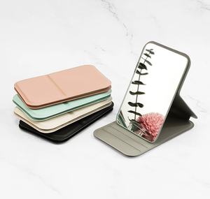 Wholesale Mixed PU Color <b>Compact</b> Foldable Handheld Square Shape Personalized Box Printed Makeup <b>Mirror</b> - Product Image 3
