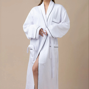 Hotel Luxury Waffle Robe White 100% Organic Cotton Bath Robe For Women Custom Logo Unisex Soft Hotel Shawl Collar Bath Robe