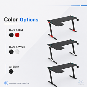 Escritorio para juegos en forma de L con superficie de fibra de carbono con LED RGB y soporte para tazas para configuración de computadora - Product Image 5