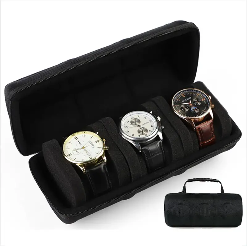Kualitas tinggi jam tangan keras perjalanan kasus 3 slot menonton kasus gulung tas penyimpanan pemegang jam kotak kasus untuk pria dan wanita