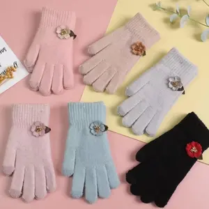 Lianshou Fabriek Rts Op Voorraad Voortreffelijk Handgemaakt Bloemontwerp Vrouwen Warm Touchscreen Mode Gebreide Handschoenen Winter