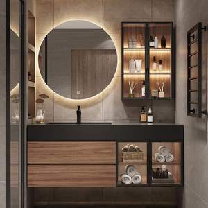 Modern simple and <b>light</b> luxury smart slate ceramic seamless integrated basin bathroom cabinet combination - Product Image 6