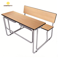 Meubles de classe OEM, sièges doubles pour étudiants, table et bancs d'école modernes avec cadre en métal, avec crochets pour tiroirs