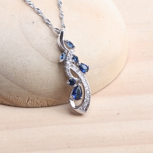 Bleu saphir 925 ensembles de bijoux en argent Sterling mariage de mariée pour les femmes blanc CZ pierres boucles d'oreilles Bracelet pendentif collier ensemble - Product Image 4