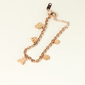 <b>Cute</b> Women Rose Gold Plated Bracelet <b>Bear</b> Heart Letter Round Disc Charms Adjustable Fashion Accessory - Product Image 1