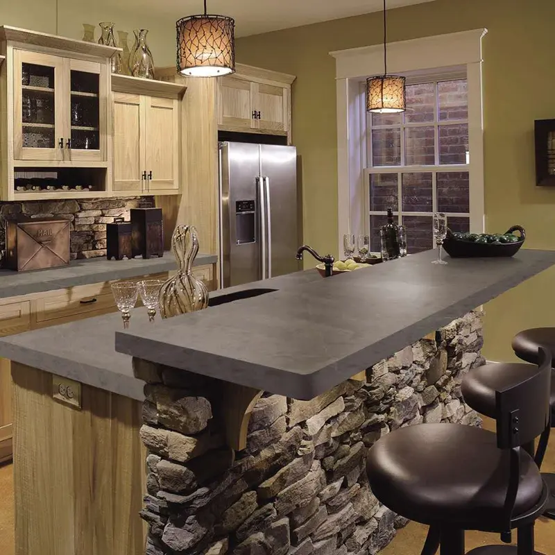 Özelleştirilmiş boyut yapay mermer taş döşeme mutfak masa üstü beyaz/gri kuvars tezgah üstü otel projesi için