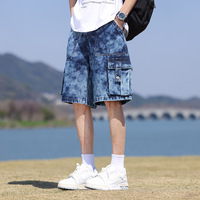 Shorts en jean tricoté respirant pour homme – Coupe droite décontractée, style workwear, en nylon et coton, taille mi-haute – Idéal pour l'été