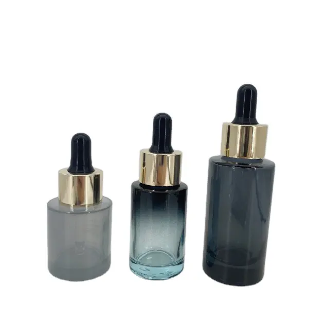 15Ml 30Ml 50Ml Luxe Gradient Grijs Zwart Clear Kleur Glas Platte Schouder Olie Dropper Flessen En Glazen parfum Spray Flessen