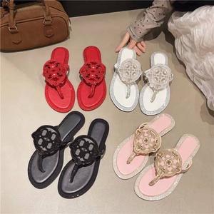 Sandales plates <span class=keywords><strong>en</strong></span> <span class=keywords><strong>cuir</strong></span> de marque Tb avec lanière Rhinolite, style europé<span class=keywords><strong>en</strong></span>, pour femmes, tongs d'été fraîches, pantoufles de plage Toryburrc - Product Image 2