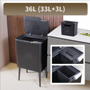 Bidone della spazzatura sottile 30 + 3L in acciaio inossidabile nero automatico riciclare grige quadrato Handpress 33L grande bidone della spazzatura 30l tangibile - Product Image 6