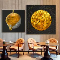 Pintura en lienzo de arte geométrico abstracto para pared, póster nórdico dorado y negro e impresiones, imagen minimalista moderna para decoración de habitación y hogar