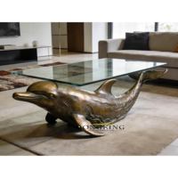 Statue de dauphin en bronze pour table basse, taille réelle, ornement en métal, sculpture pour la décoration de la maison