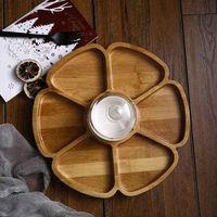 Plateau de service rond en bois naturel à compartiments pour aliments, fruits, noix et desserts, qualité alimentaire, pour cuisine et table