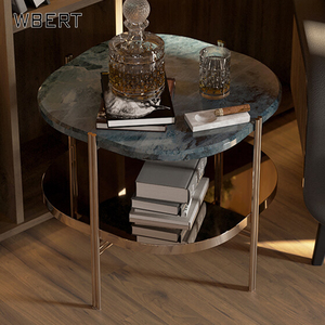 Wbert โต๊ะกาแฟสองชั้นทำจากหินอ่อนสีทองทรงกลมทำจากโลหะสไตล์นอร์ดิกโซฟาห้องนั่งเล่นปรับแต่งได้หลากหลายรูปแบบ - Product Image 2