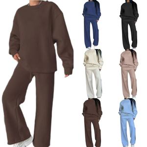 Bleu polyester polaire surdimensionné coupe ample pull sweat et pantalon de survêtement deux pièces ensemble survêtement évasé ensemble <span class=keywords><strong>femme</strong></span> vêtements - Product Image 3