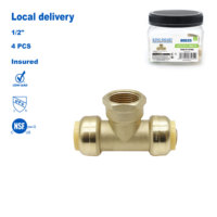 Raccord en T à emboîtement rapide en laiton à faible teneur en plomb KING SMART, certifié NSF UPC, 1/2 Push*1/2 Push*1/2 FNPT pour eau potable chaude et froide