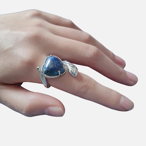 Vente directe d'usine, bagues en argent avec lapis-lazuli pour femmes et filles, aimant en forme de cœur, bijoux de fiançailles marocains - Product Image 4