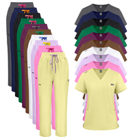 Ensembles d'uniformes médicaux unisexes rouge bordeaux, col en V, pour l'été, vente en gros, uniformes d'infirmière tendance