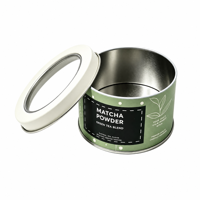Boîte en métal ronde personnalisée avec fenêtre transparente pour le stockage de poudre de matcha, de thé vert, d'épices et d'aliments