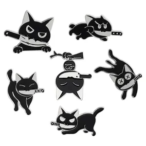 Free Sample Killer Cat Enamel Pins Funny Animal Kitten Knife Badge Cartoon Black Brooches Jewelry Gifts Fair and Lovely Marks
