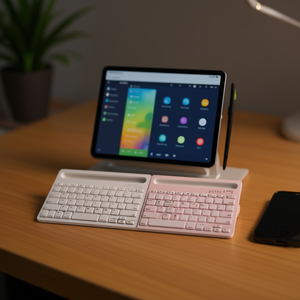 Clavier Bluetooth avec support, compatible multiplateforme, design compact pour utilisation sur mobile et tablette - Product Image 1