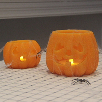 Jack O'Lantern Kürbisförmige Batteriebetriebene Bernsteinfarbene Flackernde LED-Kerze für Halloween-Dekoration