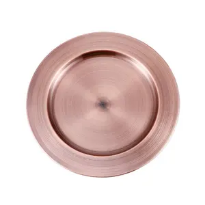 11 Inch Antique Copper Disk Flat Bottom Stainless Steel Mirror Tray Hotel Decorative Gold Charger Plates Wedding Serving Tray