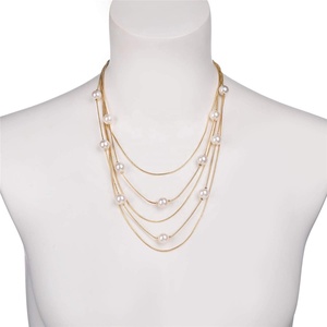 SEPT Fancy Party Jewely Collier à breloques en perles multicouche plaqué or Colliers <span class=keywords><strong>de</strong></span> perles à longue chaîne sertis <span class=keywords><strong>de</strong></span> boucles d'oreilles Bijoux - Product Image 2