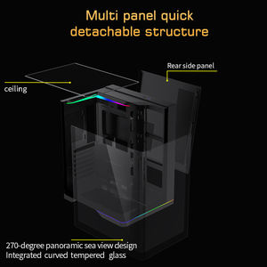 Boîtier PC de jeu Lovingcool ATX panoramique, design incurvé en verre monobloc, vue panoramique, support AIO 240 mm, en vrac pour les constructeurs de systèmes - Product Image 2