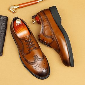 Chaussures habillées en cuir véritable pour hommes, bout rond, à lacets, semelle extérieure en caoutchouc antidérapante, toutes saisons, bureau et carrière - Product Image 5