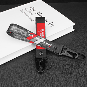 Lanière courte en nylon jacquard personnalisée avec logo imprimé, porte-clés et mousqueton bec d'aigle - Product Image 1