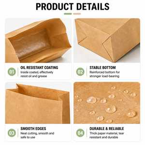 Bolsas de papel kraft personalizadas para alimentos, bolsas para llevar pan de panadería, bolsas de papel kraft resistentes al aceite, bolsas de papel con base cuadrada - Product Image 2