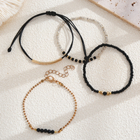 Bracelets minimalistes classiques en turquoise, lot de 4, cordon ciré noir et or, nœud coulissant, perles facettées, chaîne à billes, ensemble cadeau pour femme