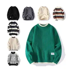 Оптовая продажа, теплый вязаный свитер из мохера с длинным рукавом и круглым вырезом, оверсайз, меняющий цвет