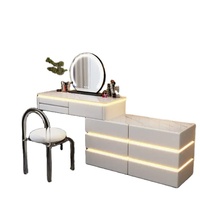 Table de maquillage intelligente moderne avec plateau en marbre, miroir sur pied, panneau en bois, table de toilette avec rangement pour chambre de fille